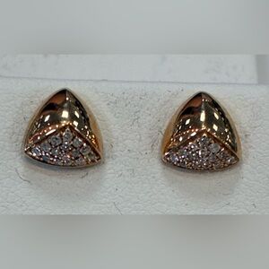 Elegant Solid 14k Rose Gold Pavé Diamond Triangle Studs Earrings